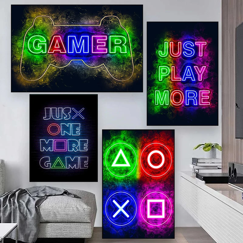 Boy Room Game Handle Posters and Prints Canvas Painting Neon Game Console for Gamer Bedroom Playroom Home Decor Wall Art Picture