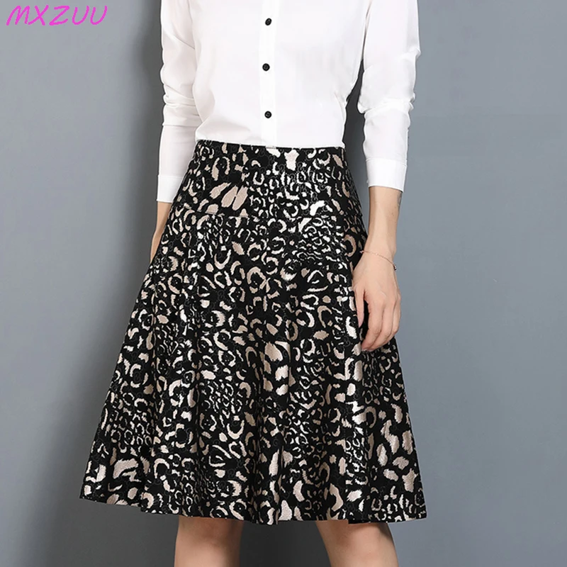 Genuine Leather Skirts Women Autumn High Waist Medium and Long Flada Large Swing Sheepskin Black Printed Jupe Plissée Y2k Skirt