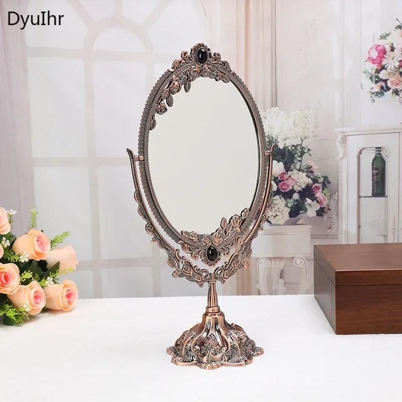 European style retro makeup mirror vanity mirror pastoral metal desktop double-sided mirror DyuIhr Home decor accessories modern