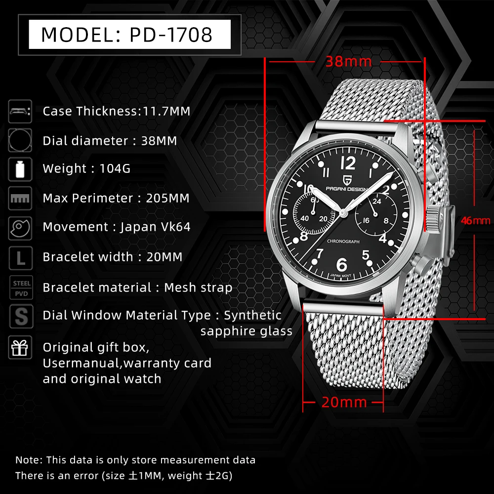 2023 PAGANI DESIGN PD1708 Casual Fashion Men\'s Quartz Watches Stainless Steel Sapphire Glass Waterproof Writwatch Watch for Men