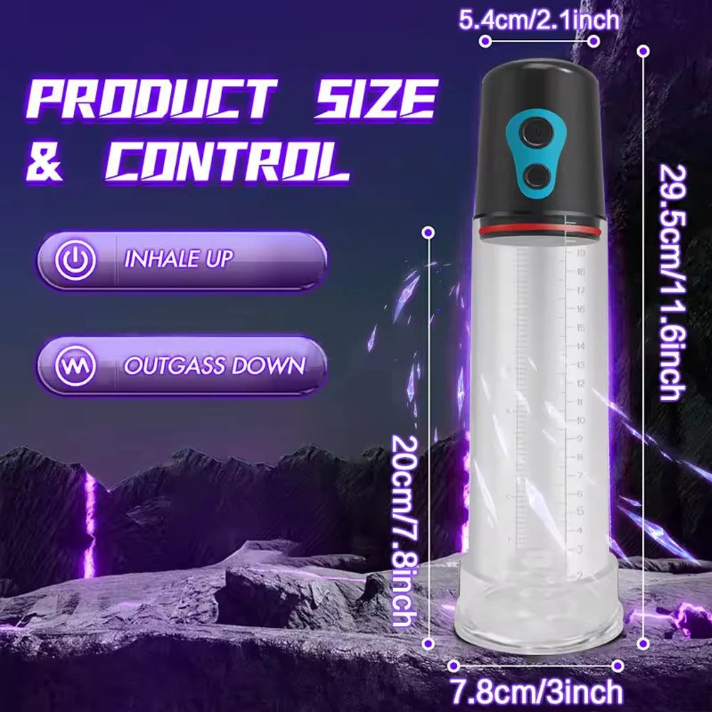 Electric Vacuum Adult Sex Toy Silicone Sleeve Penis Expander for Male Erection Extension Training LED Display Rechargeable view 2