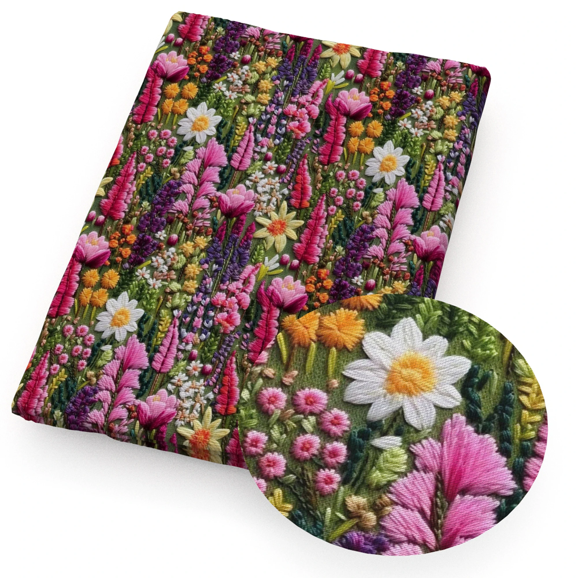 50*145cm Embroidery 3D Style Print Flower Santa Polyester Cotton Fabric Tissue Sewing Quilting Fabrics Needlework DIY Handmade