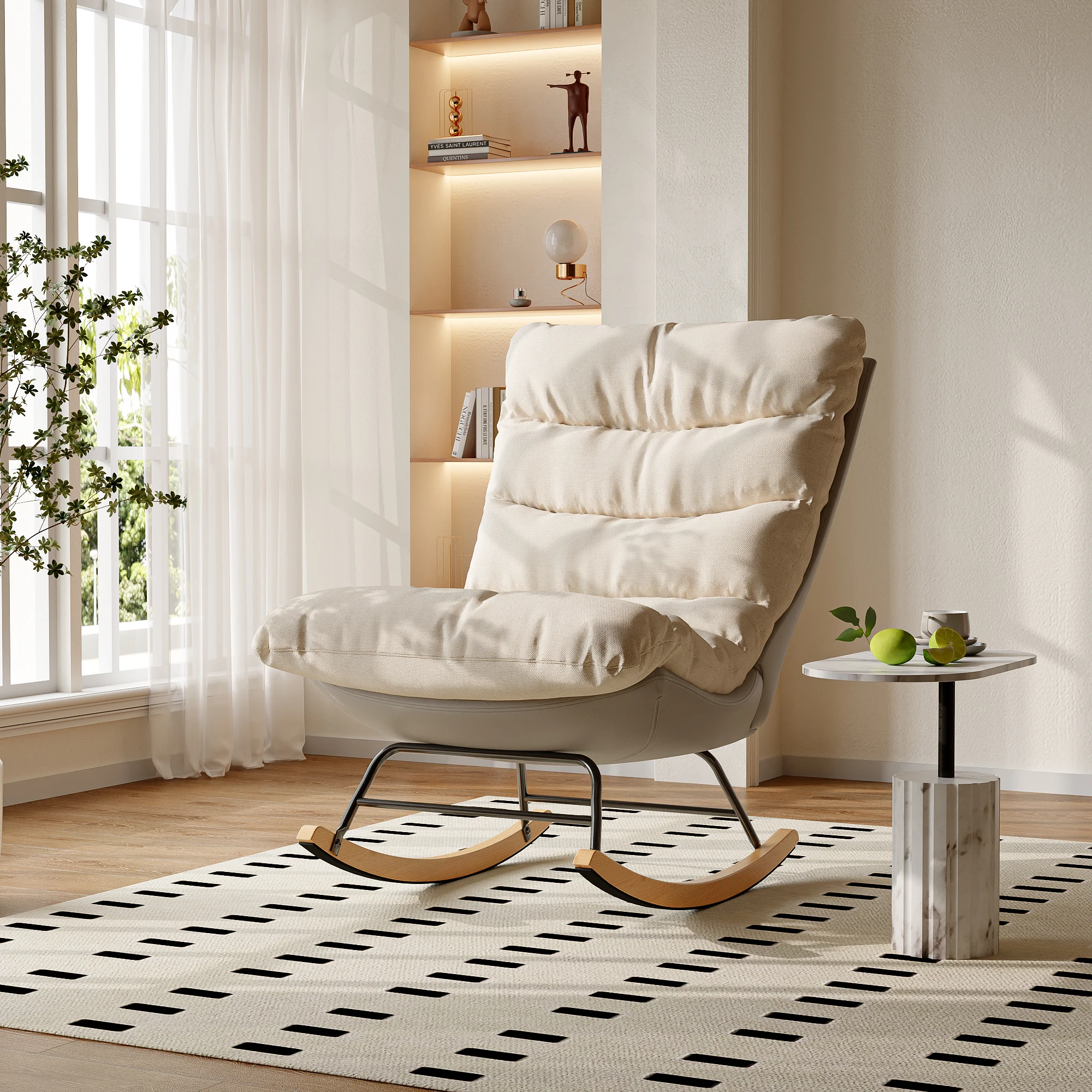 Comanlai Minimalistische Loungestoelen, Schommelstoelen met verstelbare rugleuningen, Leesstoelen, Stoelen met gestoffeerde rugleuningen