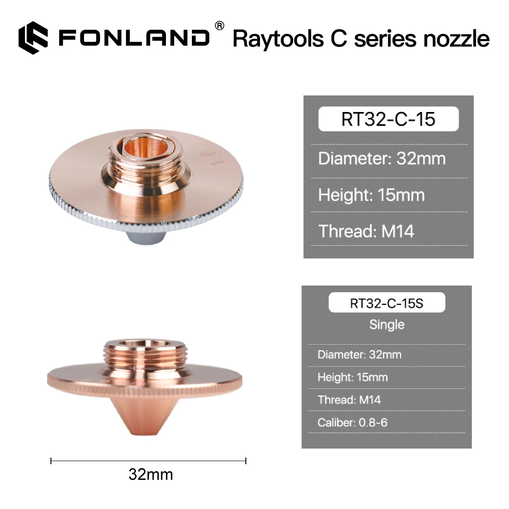 FONLAND All Types Laser Nozzles Fiber Cutting Machine Double/SingleDia.15/D28/D32mm for Raytools WSX Fiber Laser Cutting Head