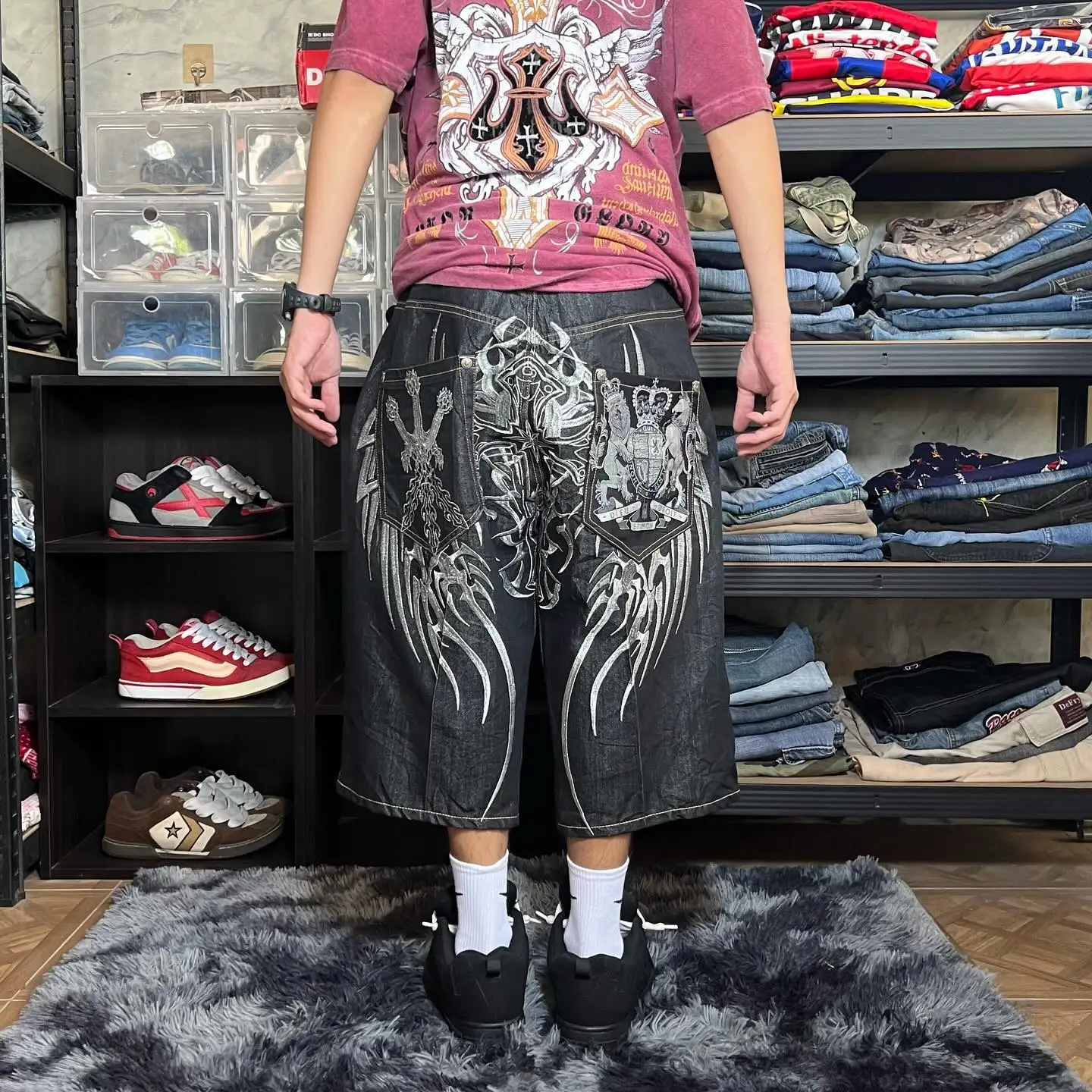 Baggy Y2K Neue Trend Harajuku Hip-Hop Rock Joker Straße Herren Sport Hosen Gothic Retro Stickerei Lose Amerikanischen Denim Shorts