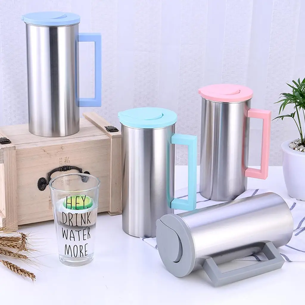 Jarra grande de acero inoxidable para bebidas, jarra de agua de 1,8 litros, para uso en el hogar, cocina, tienda, cafetería y oficina