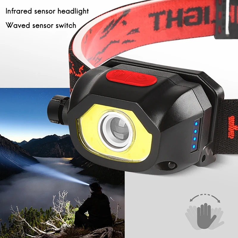Lampe de poche LED aste avec détecteur de mouvement, lampe frontale, lampe de sauna, super lumineuse, adaptée au camping en plein air, à la course, 2 paquets