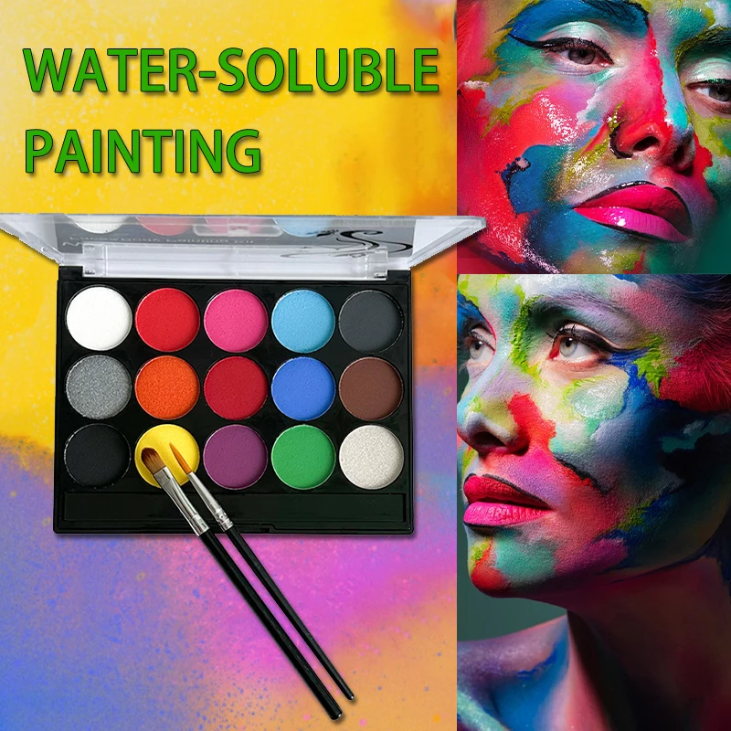 15 色水溶性フェイスボディペイントパレット安全な非毒性化粧品クリスマスハロウィンメイクアップフェイスペイントコスプレメイクアップ