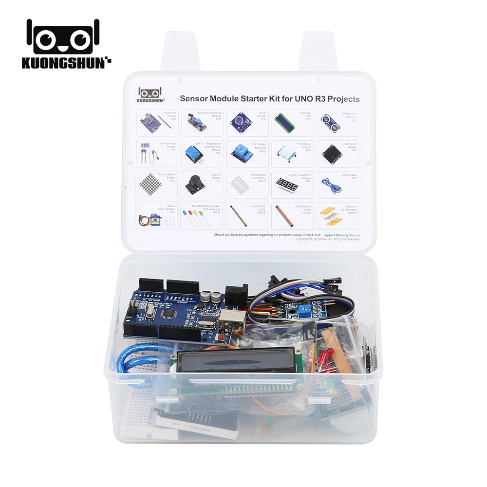 Imagem -05 - Kuongshun-módulo Sensor Starter Kit para Conjunto Arduino Display Lcd com Tutorial r3 0.96 Oled 1602 Arduino Uno