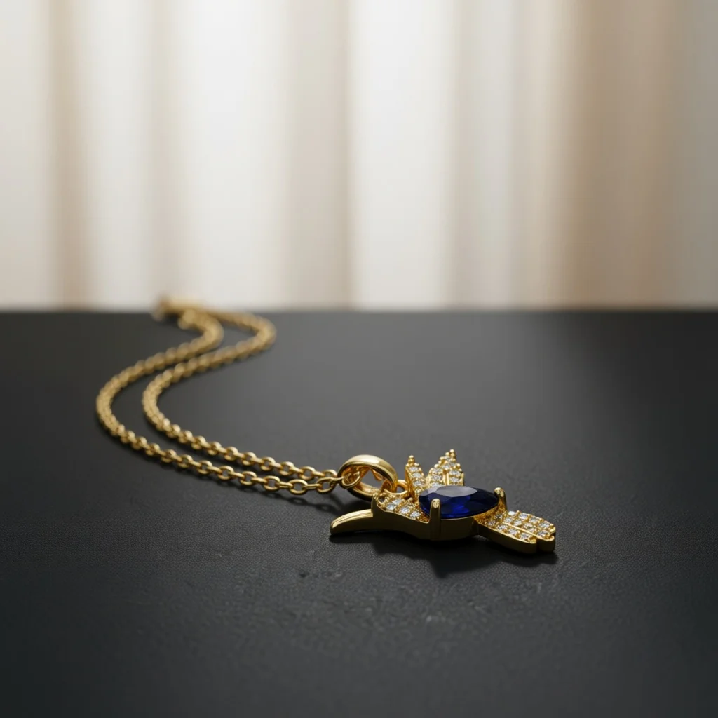 Elegant Silver Tone Copper Pendant Necklace, Blue Zircon Hummingbird Decor Jewelry for Dinner Party & Special Gift Selection