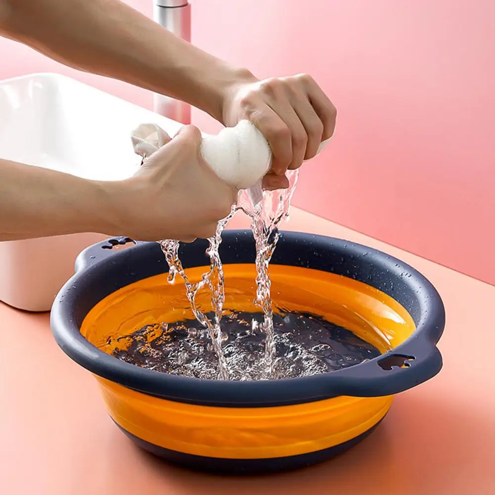 Silicone Foldable Wash Basin Plastic Hanging Hole Outdoor Travel Portable Basin Collapsible Bucket Household Supplies