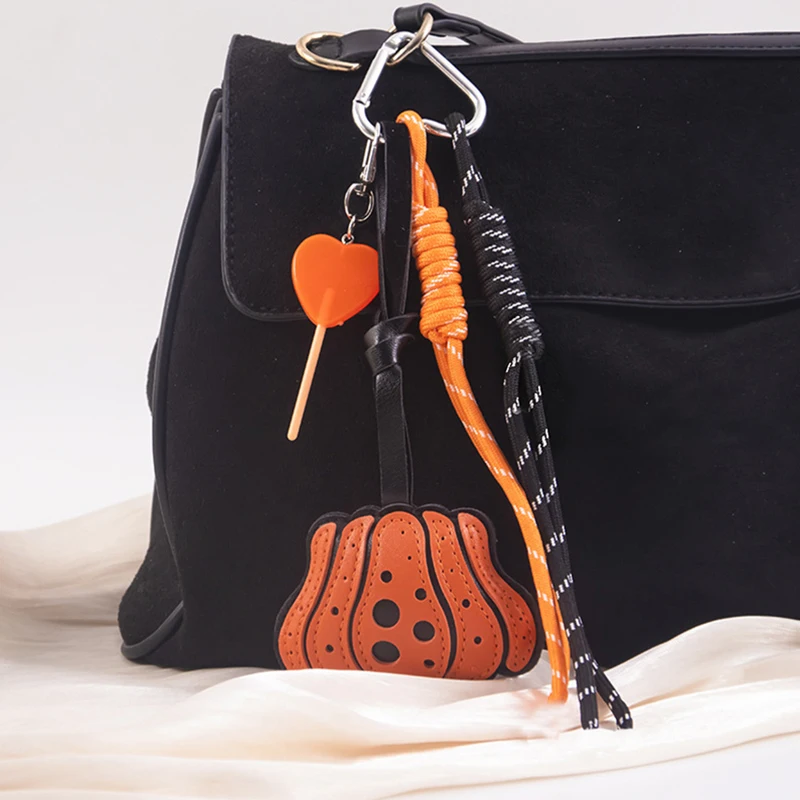Fashion Colored Leather Pumpkin & Chestnut Keychain Set Cute Handmade Bag Charm Accessories for Purse PU Leather