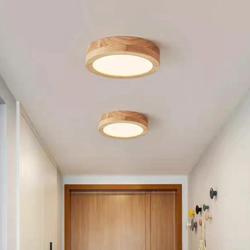 Nordic Simple Solid‑wood LED Ceiling Light Round Hallway Lamp Home Decor Lighting for Corridor Entryway Porch  Bedroom