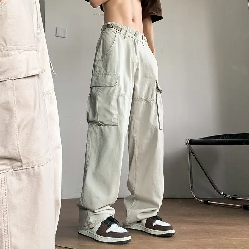 المرأة الصيف عادية جديد جيب البضائع السراويل النساء الرجعية عالية الشارع فضفاض الهيب هوب sweatpants مستقيم واسعة الساق السراويل