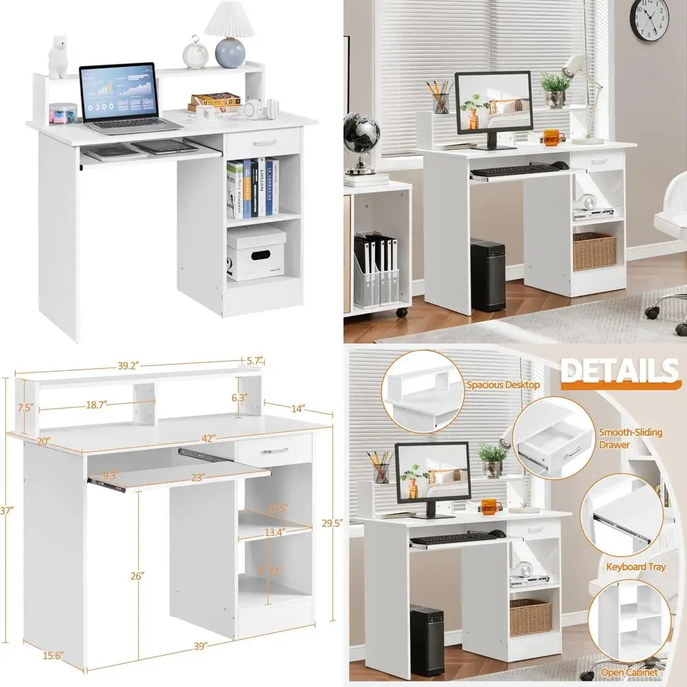 Moderner L-förmiger PC-Schreibtisch mit Schubladen, Tastaturablage und Schrank für das Schreiben von Heimbüro und Studenten