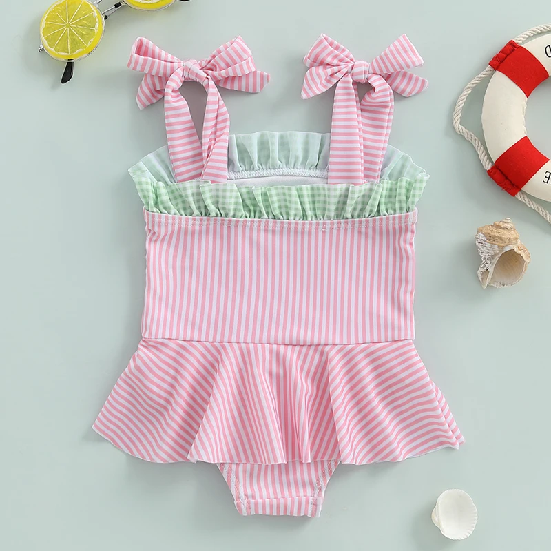 Tregren Balita Gadis Baju Renang Lucu Semangka Cetak Baju Renang Bayi Bayi Musim Panas Tanpa Lengan Dasi Bahu Ruffle Pakaian Renang