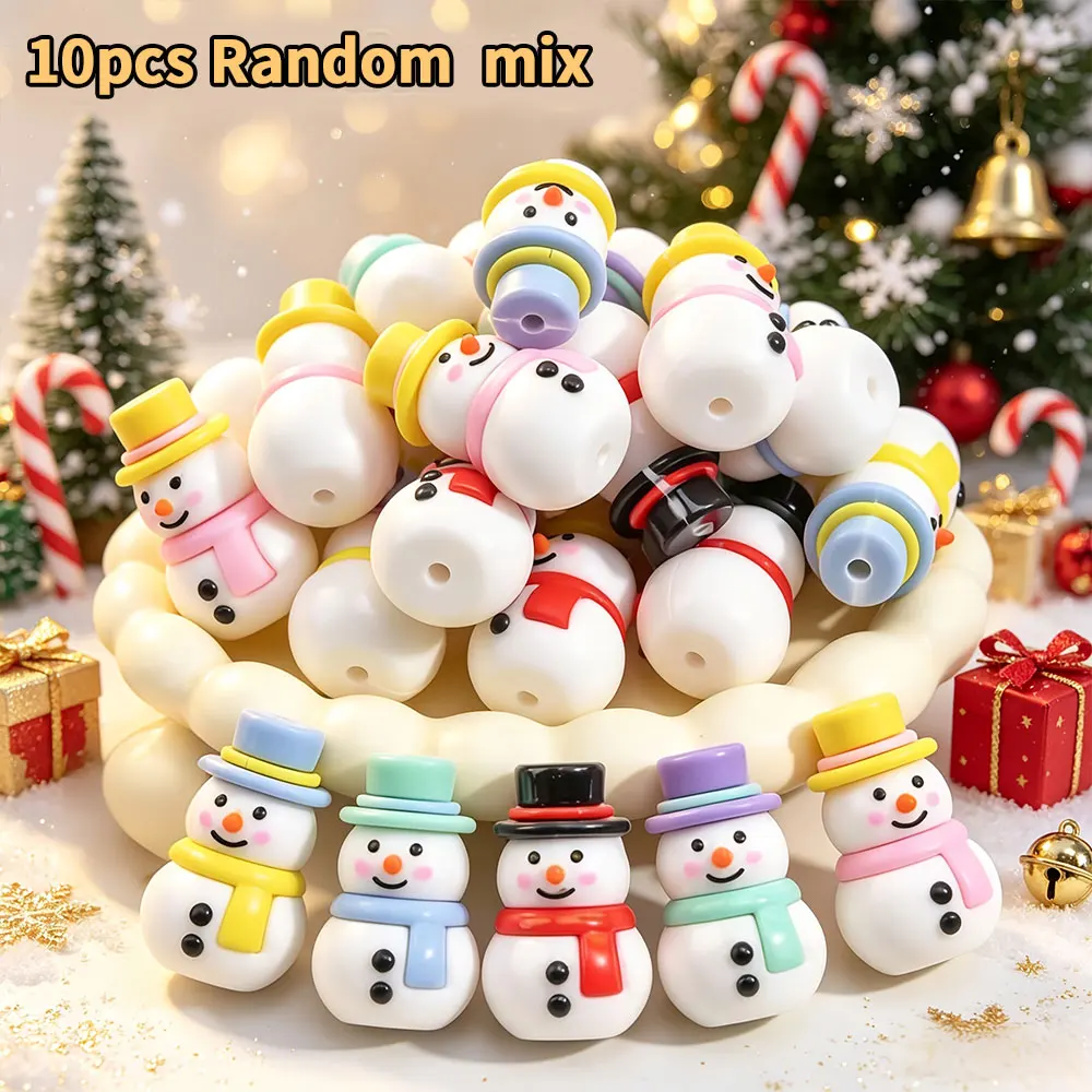 10Pcs Christmas Snowman Beads Random Mix Cute Resin Spacer Beads for Bracelet Jewelry Making