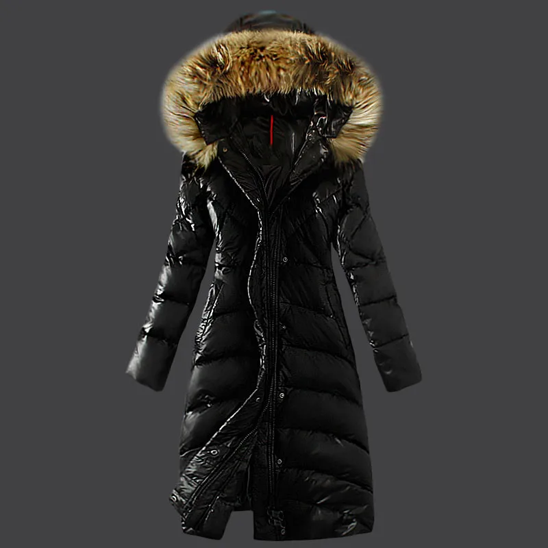 2026 Winter New Lengthened Thickened Over Knee Hooded Warm Puffer Jacket Women Feather Neck Duck Down Coat