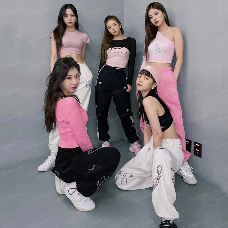 Korean ITZY Kpop Outfit Idol Women Jazz Dance Stage Wear Crop Top Festival Clothing Rave Concert Outfits Hip Hop Clothes