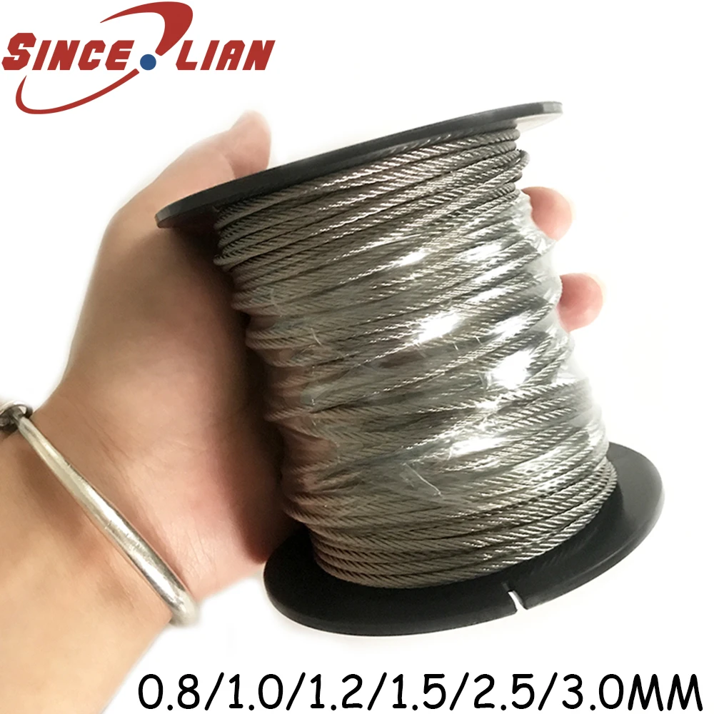 304 Stainless Steel Wire Rope Lifting Cable 5M 7X7 Structure 0.8mm,1mm 1.5mm 2.5mm 3mm Diameter DIY Wire Rope Metal Wires