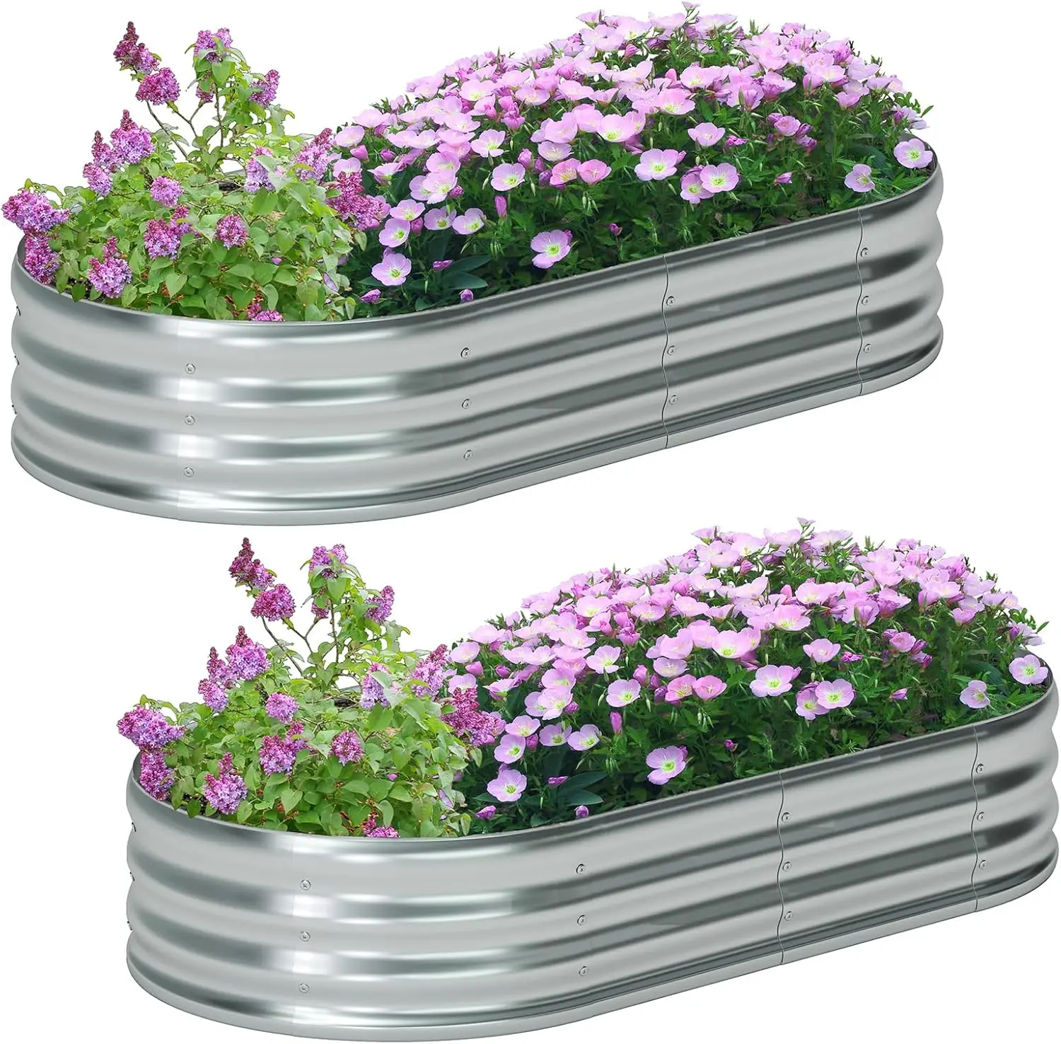 

Комплект из 2 овальных оцинкованных приподнятых грядок, 6x3x1 фут, большой металлический ящик для выращивания овощей на открытом воздухе, серебристый
