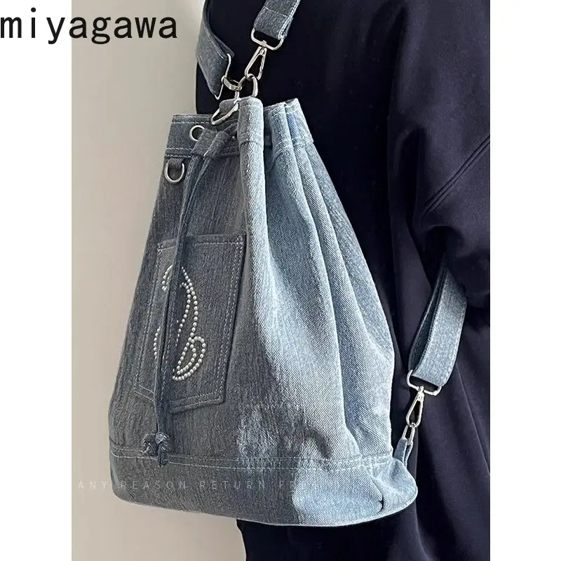 

Miyagawa Women's Bag 2023 New Leisure Fashion Backpack Denim Canvas Bucket Bag Student Universal Schoolbag Backpack