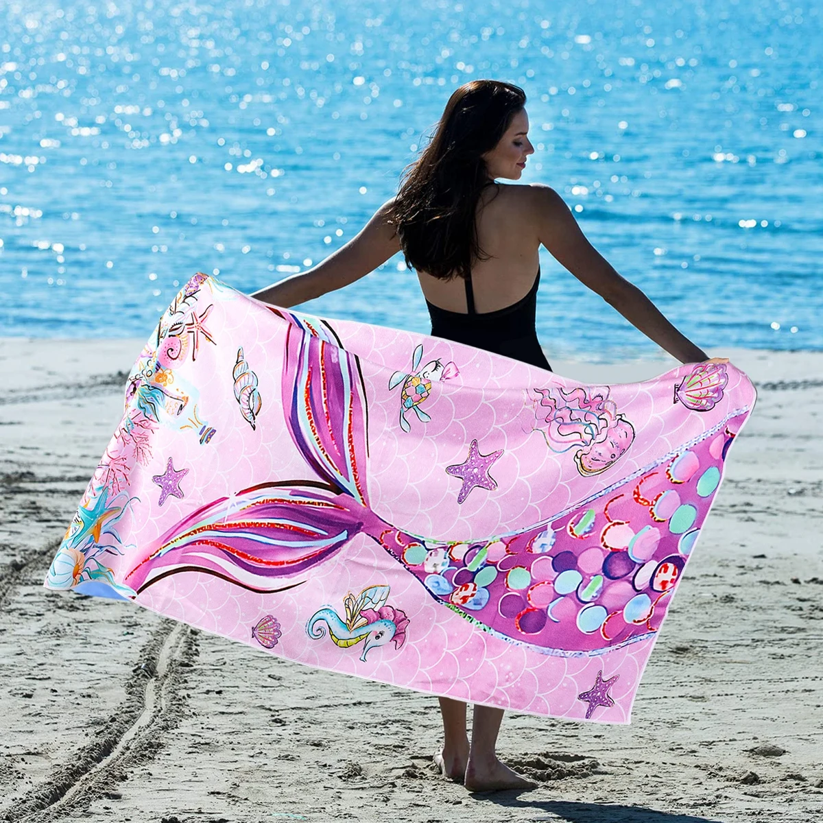 70x150cm Mermaid Beach Towel Microfiber Surf Poncho Bath Summer Swimming Fitness Yoga Swimming Sunscreen Bath Towels