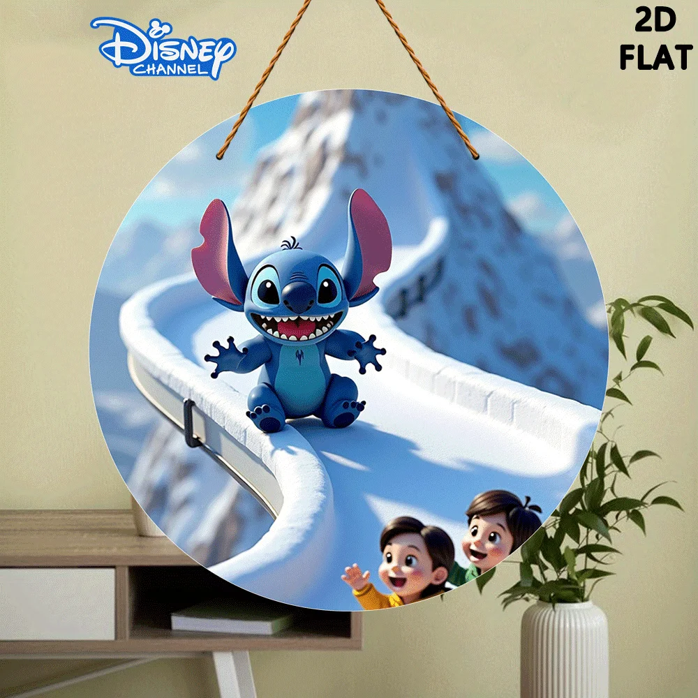 مسطح ثنائي الأبعاد، قطعة واحدة من ديكور معلق للباب الخشبي المستدير على الجليد - 7.87 × 7.87 بوصة، تصميم مسطح ثنائي الأبعاد مع مشهد جبلي ثلجي