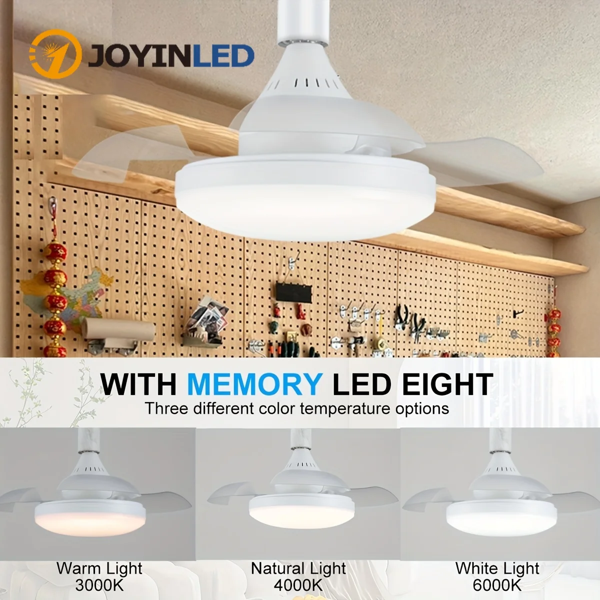 

Невидимый 3-лопастной потолочный вентилятор с 3-скоростной регулируемой яркостью светодиода, основанием E27, подходит для кухни, спальни и небольшой комнаты