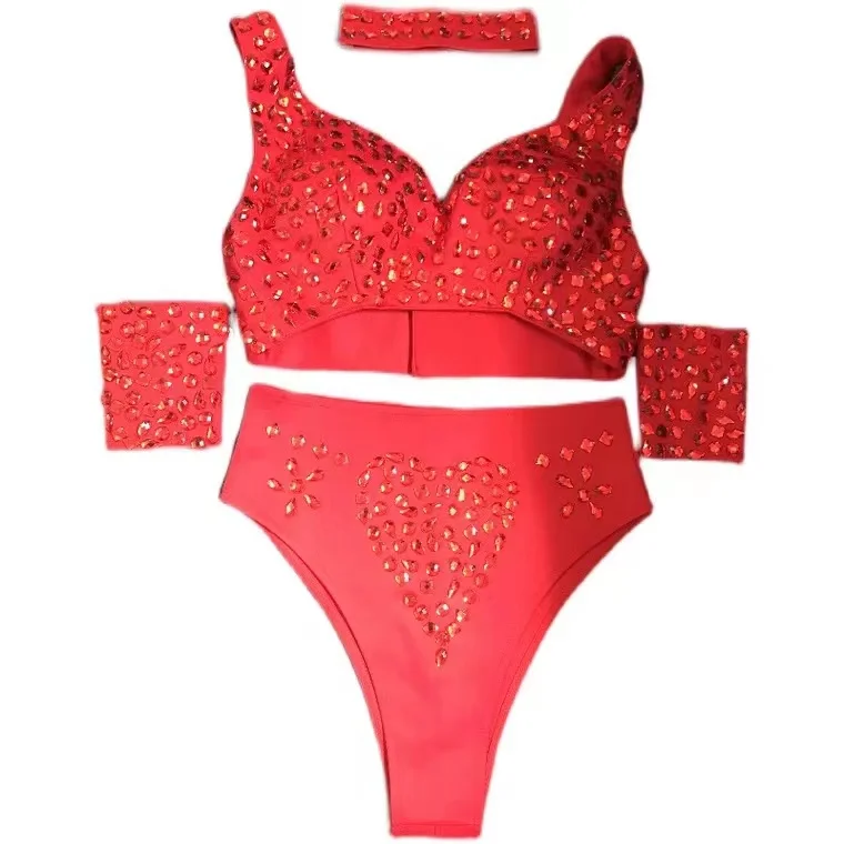 

Nightclub Bar Female Dancer DJ DS Performance Crystals Rhinestones Bikini Pole Dancing Costume Stage Wear Bra Performance Outfit