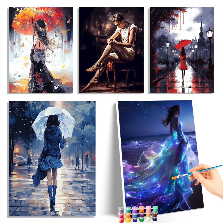 

GATYZTORY Painting By Numbers Girl back view Coloring By Numbers For Beginner Color Markers Diy Picture Drawing Home Decoration