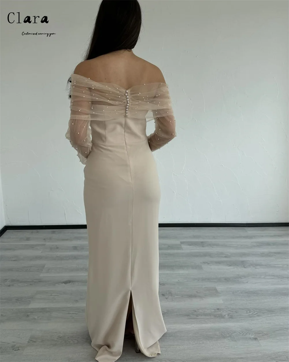 Clara Custom Fishtail Lange Mouw Kant Avondjurken Vrouw Elegante Feestjurken voor Vrouwen Luxe Avondjurken voor Dames 2025