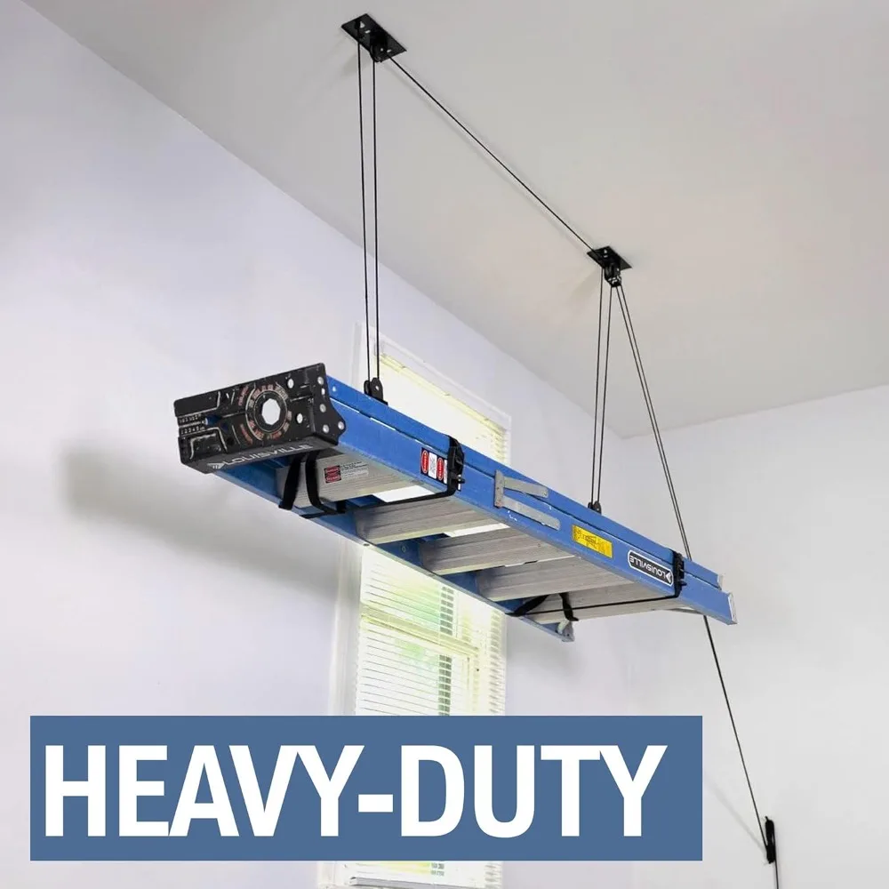 نظام بكرة سقف تخزين السلم، رافعة تثبيت على المرآب، منظم تعليق عالي التحمل يحمل 150 رطلاً - جديد تمامًا