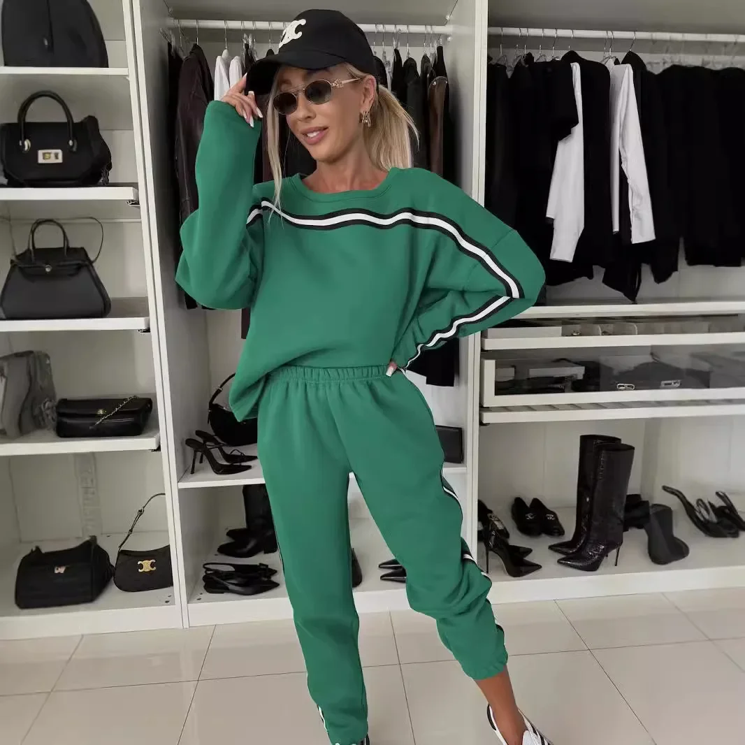 Set Dua Potong Wanita Tracksuit Celana Jogger Y2k Sweatshirt Olahraga Pinggang Elastis Streetwear Celana Set Senada Musim Gugur 2025