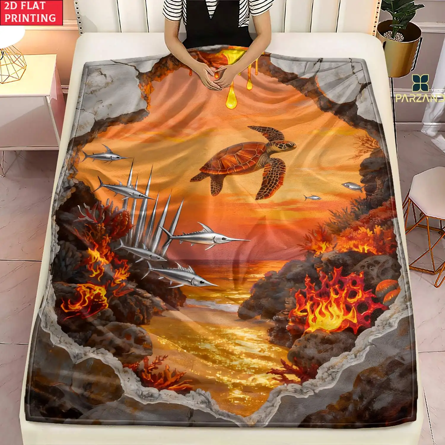 Cozy Throw Blanket Warm Soft Bedspread Magical Underwater World Print Couch Bed Adventure Enthusiast Decor