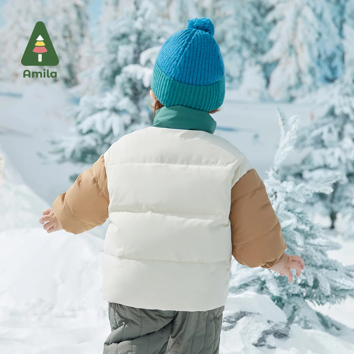 Amila Baby's Down Jacket 2024 Winter New Boys And Girls Fashion Warmth Coat With Splicing Color Pocket Jackets