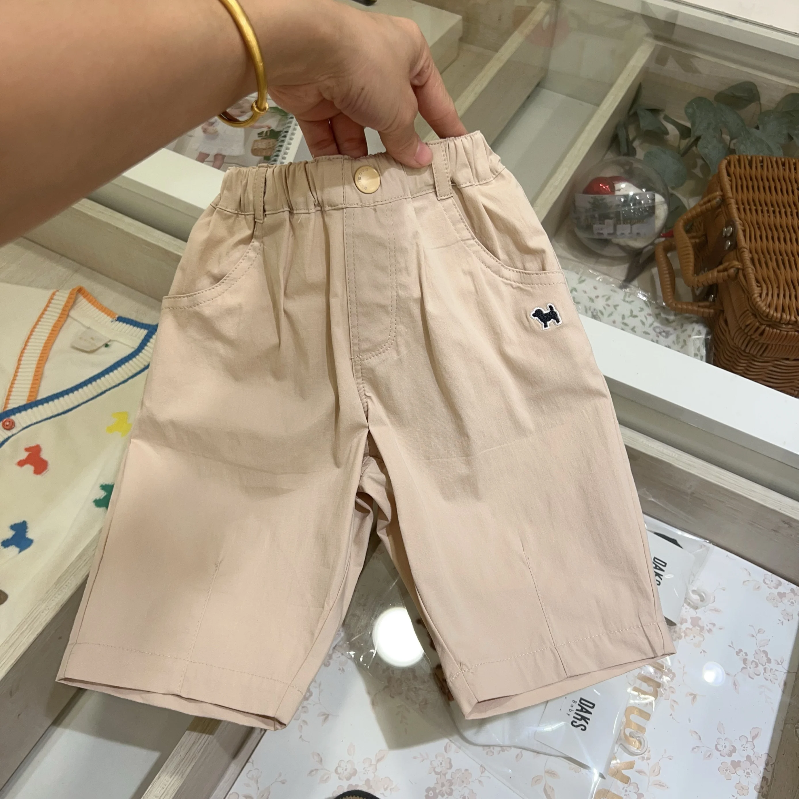 

Cotton Linen Casual Pants for Boys And Girls Simple Seven-Point Elastic Waist Loose Fit Summer New Style Children's Clothing
