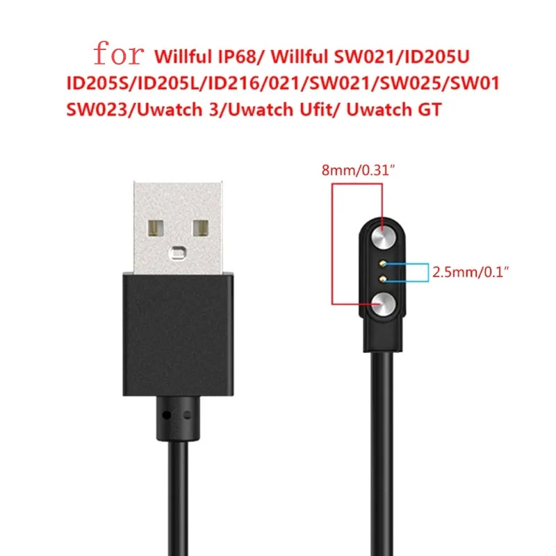Cavo di ricarica USB magnetico per caricabatterie smartwatch 2pc per Willful IP68/Willful SW021 ID205U ID205S ID205L ID216 021 SW021