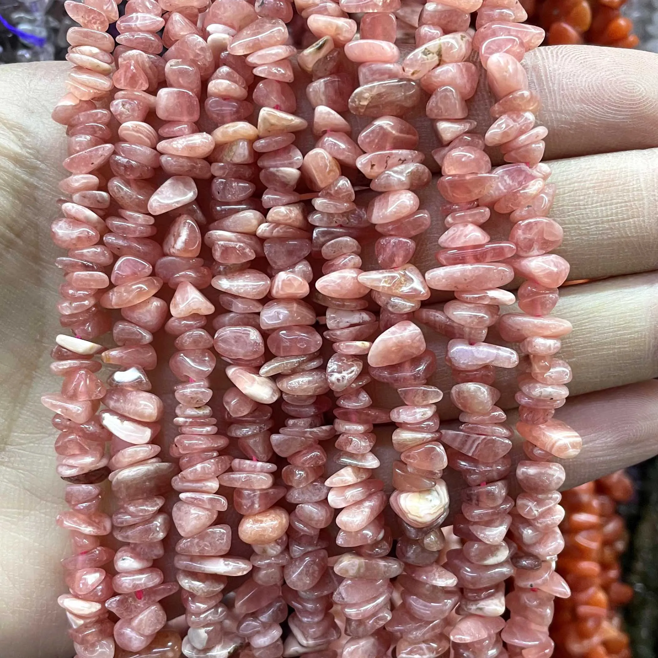 5-8MM Irregular Natural Argentina Rhodonite Freeform Gravel Stone Chips Spacer Beads For Jewelry Making DIY Bracelet Accessories