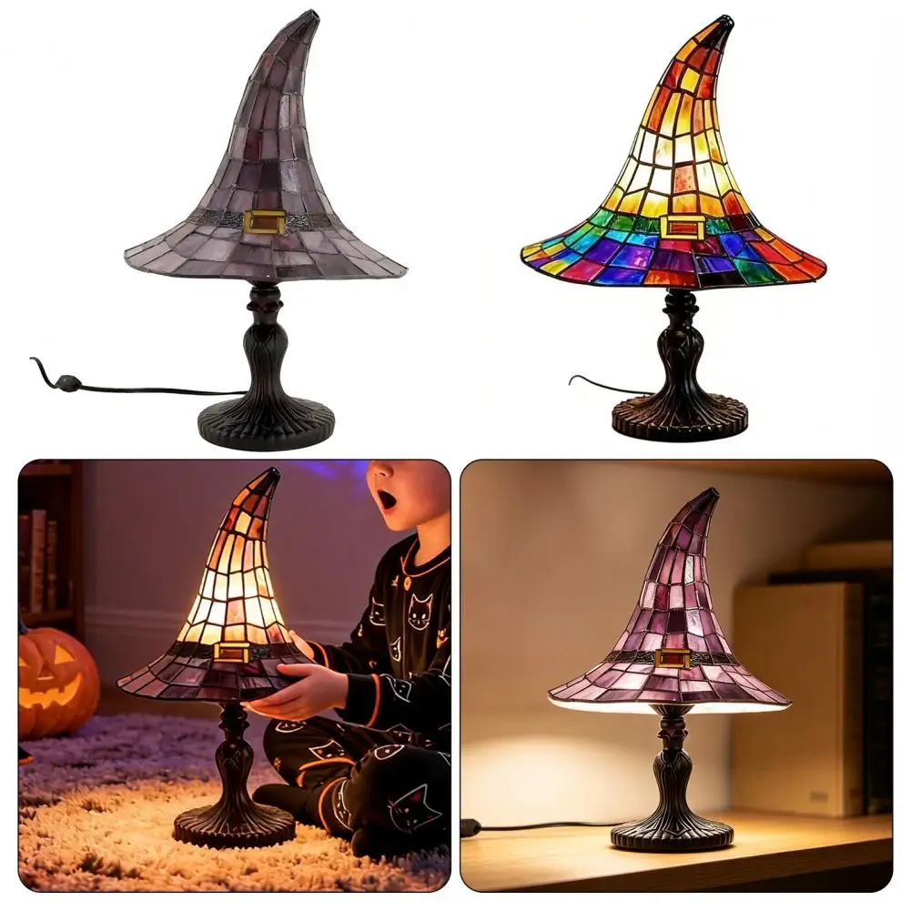 Buntglas-Hexenhut-Lampe, LED-Harz-Hexenhut-Licht, USB-betriebene Nachttischlampe für Wohnzimmer, Schlafzimmer, Heimdekoration