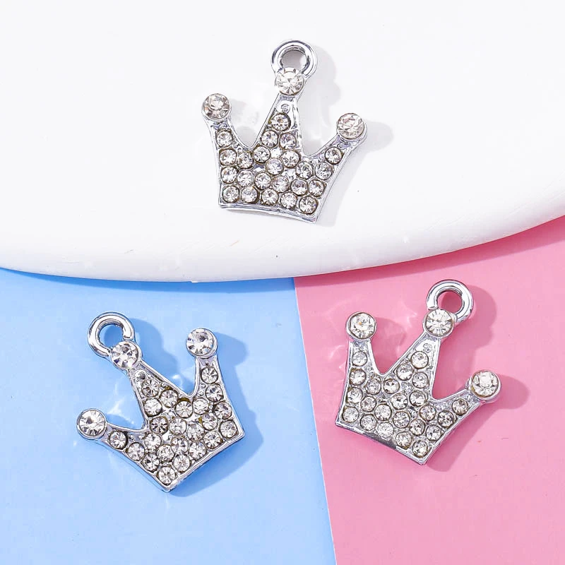 10Pcs 15*16MM Rhinestone Zircon Crown Pendant Alloy Charm For Bracelet Necklace Making DIY Earrings Jewelry Accessories Ornament