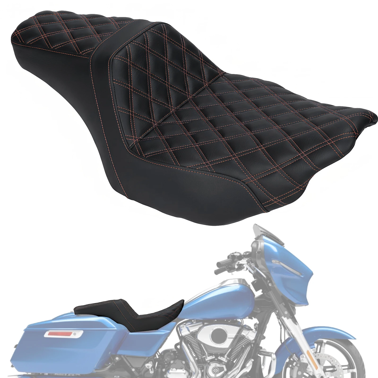 

One-piece Two-Up Seat Stepped Type with Diamond Pattern Stitching Fit for Harley Street Glide FLHX CVO Road Glide-ST