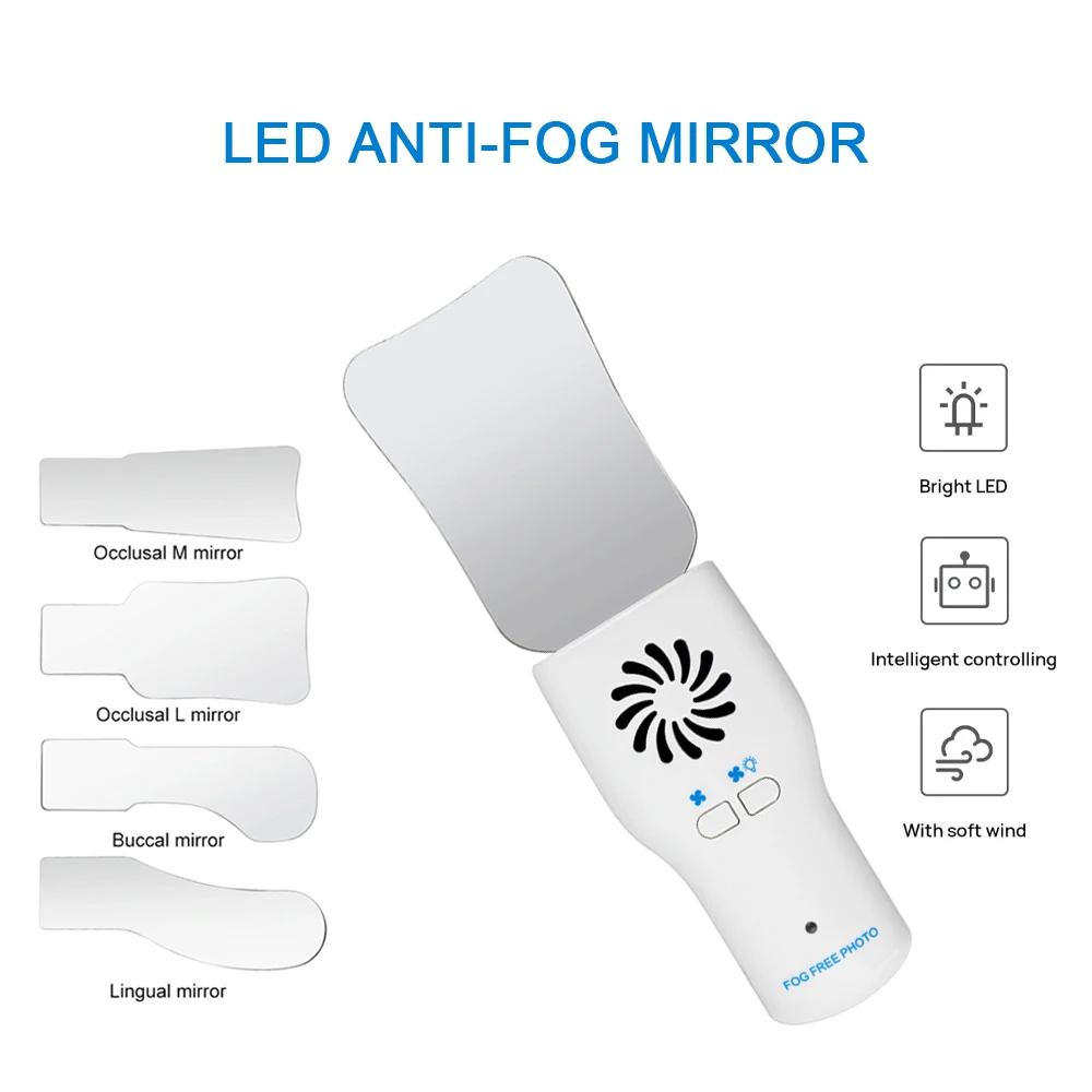 Dental Automatic Anti-fog Mirror Set For Oral Photography Stainless Steel Defog Mirror With LED Light Orthodontic Reflectors