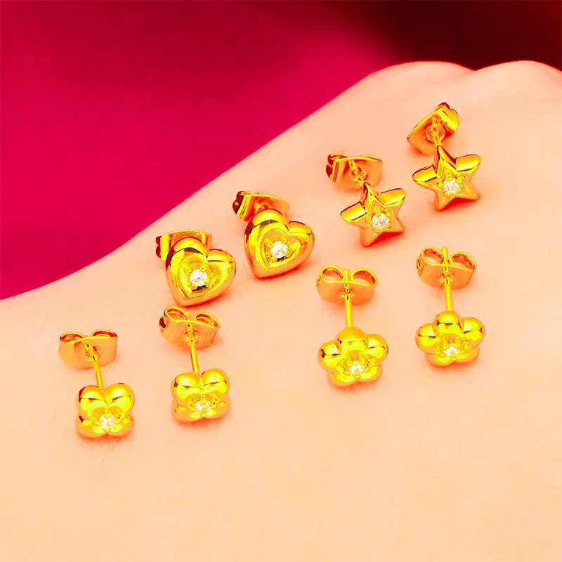 

24K Gold AU999 Leaf Heart Earrings Women's - Exquisite design, light texture, for knitwear & cheongsam