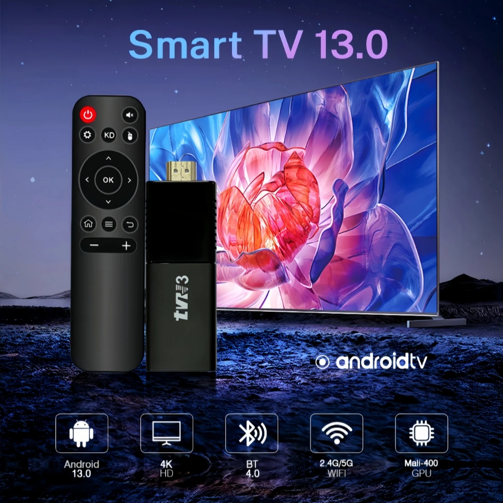 TVR3 جهاز استقبال للتليفزيون الصغير أندرويد 13 ATV 4K HD 1G 8G TV Box 2.4G 5G Dual Wifi BT4.0 صوت مشغل الوسائط الذكية استقبال التلفزيون ليوتيوب