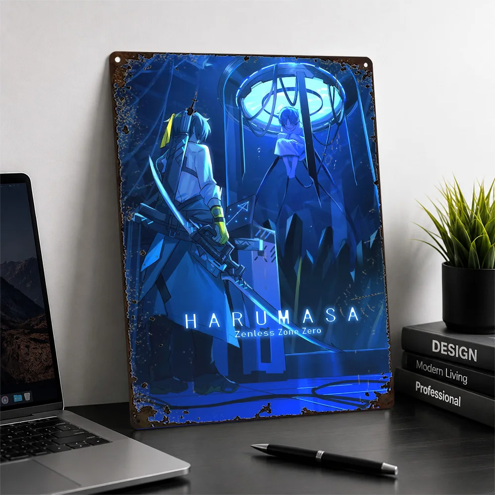 Harumasa Zenless Zone Zero Textured Metal Poster Anime Wall Art For Home Office Personalized Aluminum Sign Video Game Fan Gift
