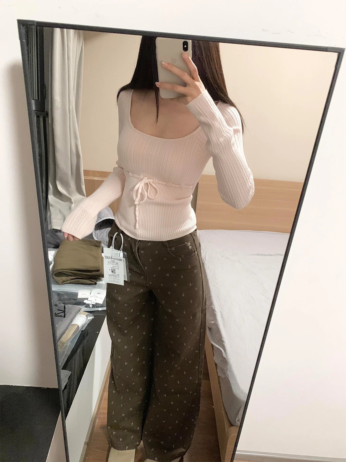 

Retro Lazy Style Floral Print High Waist Slimming Wide Leg Denim Jeans Women's Spring Summer New Arrival Cocoa Brown Jeans
