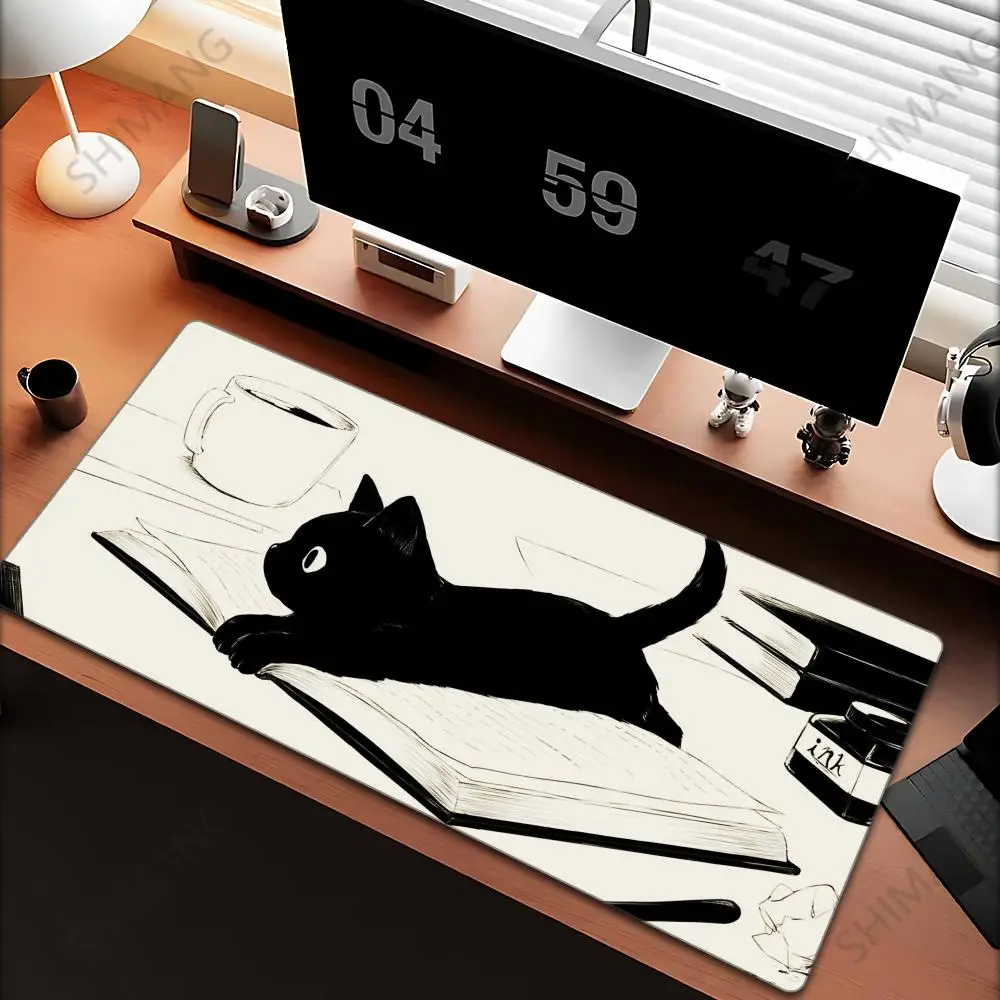

Funny black cat Mouse Pads Cute Cat Computer XXL Mausepad Company Desk Pad 800X400 Large Kawaii Cushion Office Accessories Rug