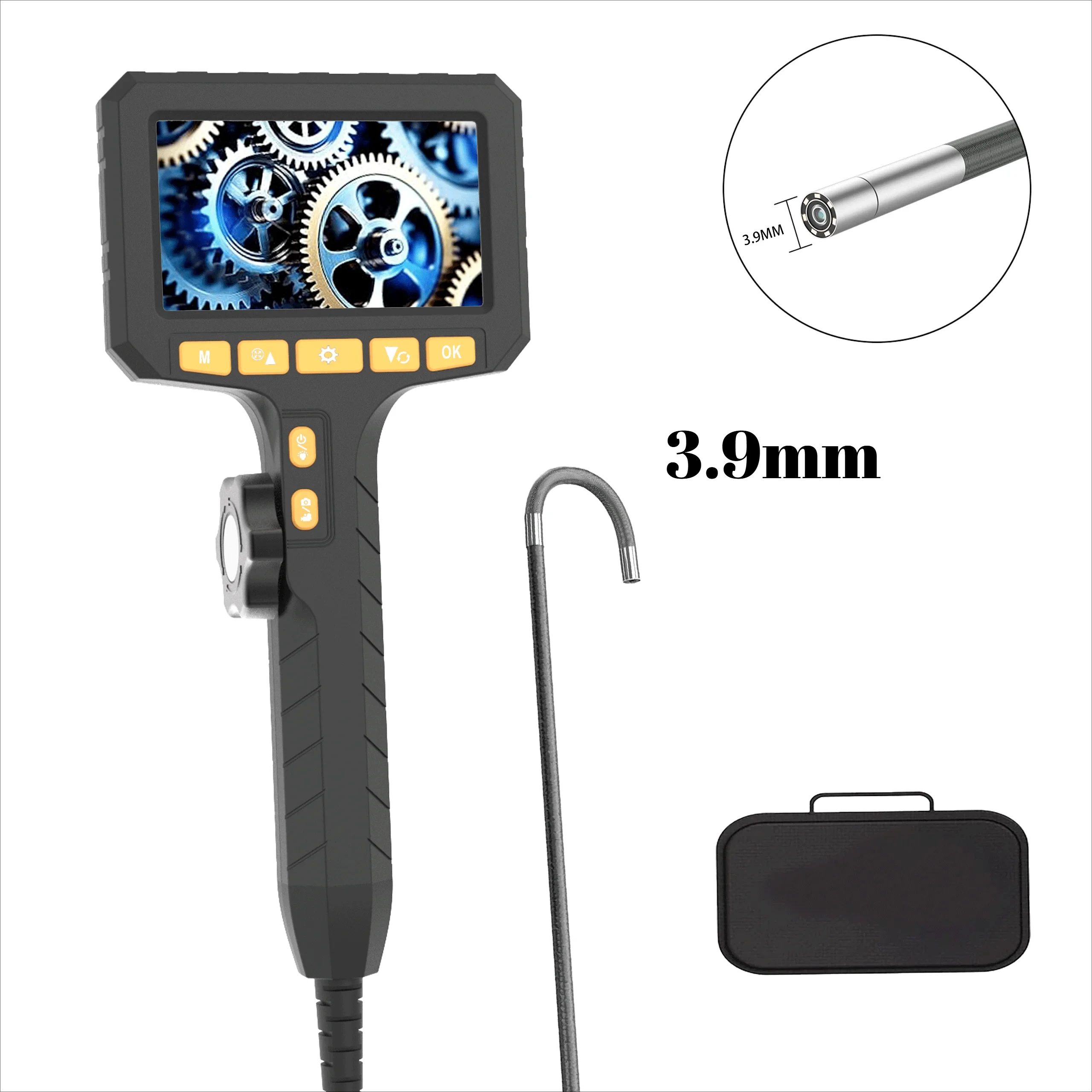3.9mm HD Two-Way Rotary 360 ° Industrial Piping Endoscope Camera Borescope Inspection with 4.3Inch IPS for Automotive Inspection