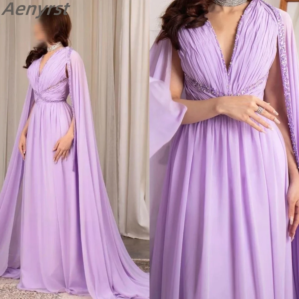 

Elegant Beads Sequins Prom Dresses Watteau Train Ruched Evening Gowns A-Line Floor-Length Chiffon Saudi Arabia Party Dress 2025